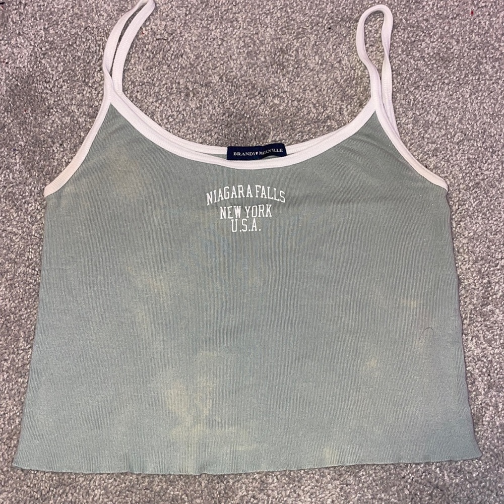 Brandy Melville Green and White tank top